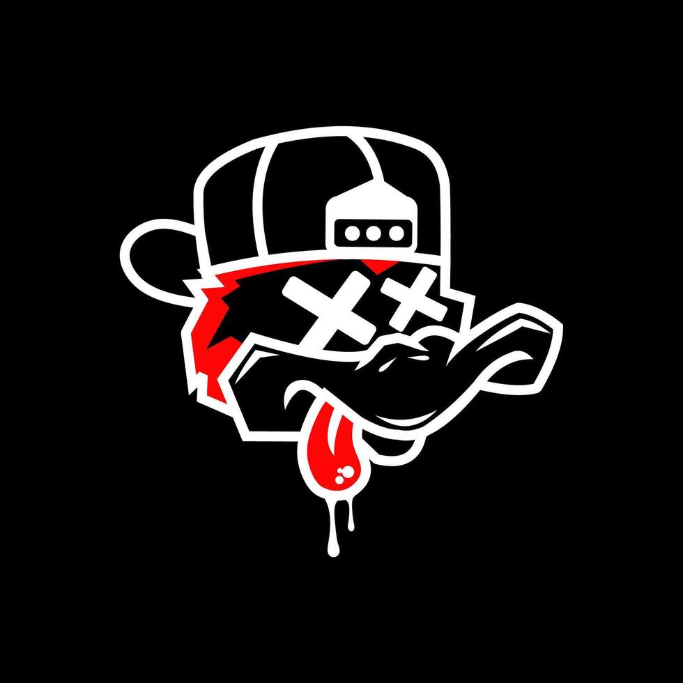 Urban Cartoon Duck Head with Cap and X Eyes vector
