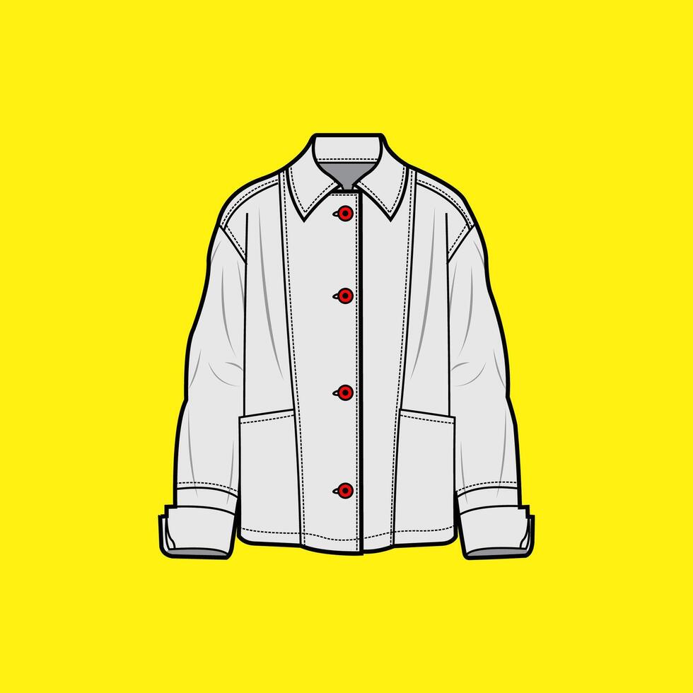 Minimalist Gray Button-Up Jacket Illustration on Yellow Background vector