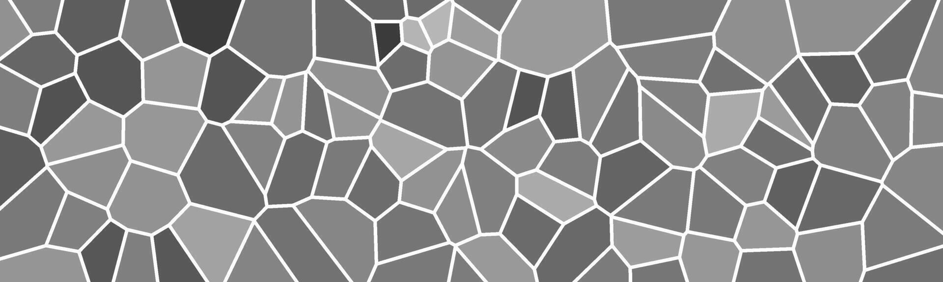 Abstract black and white mosaic pattern with irregular geometric shapes outlined by white lines, creating a stained glass effect. vector