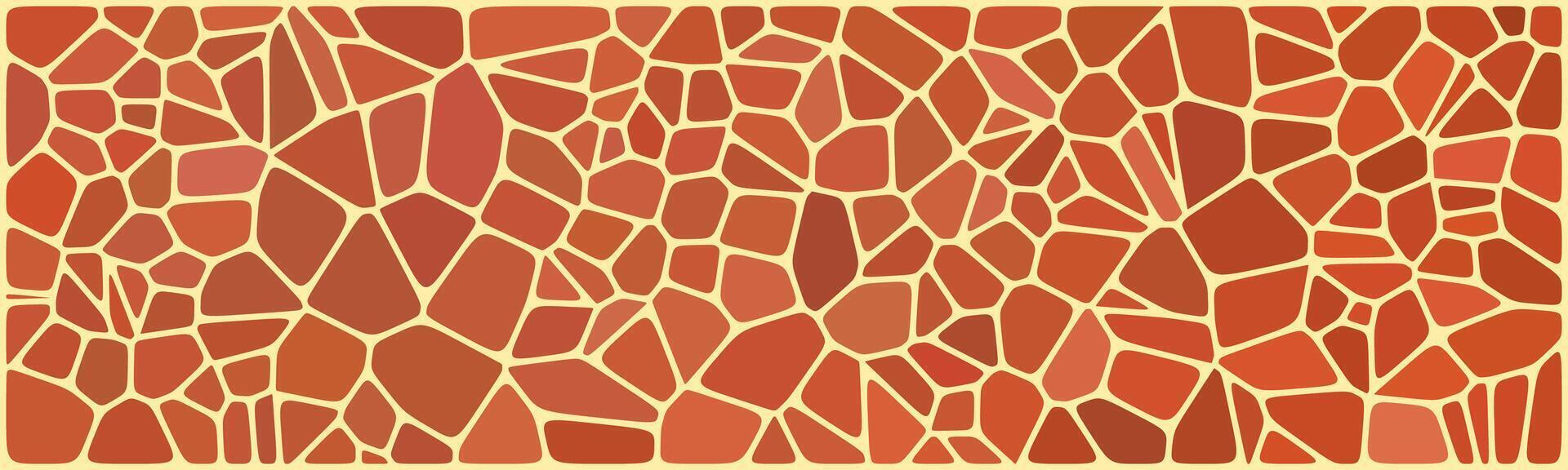 An abstract mosaic made of irregular red and orange polygons, outlined in beige. The warm palette and geometric structure create a bold, artistic design. vector
