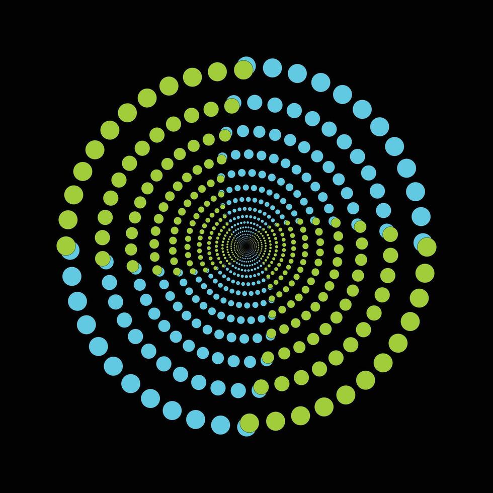 Eye-catching dot-based vortex design in vibrant rainbow gradients. vector