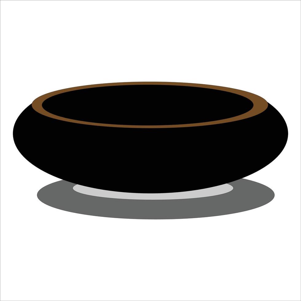 Traditional handmade black clay bowl design with a shadowed base on a white background vector