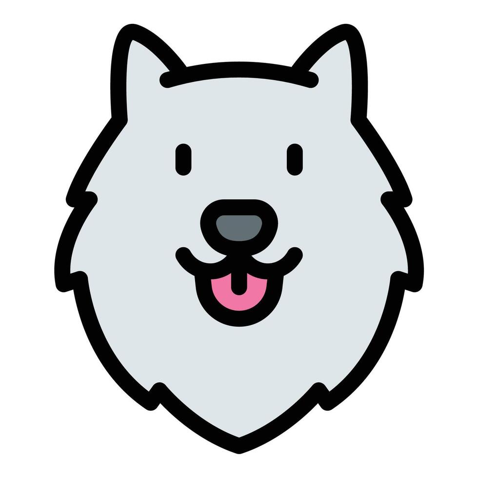 Samoyed icon flat line style illustration representing the Samoyed dog breed, suitable for pet care services, animal-related projects, and dog breeding promotions vector