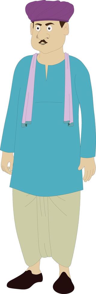 Cartoon of Traditional Indian Man Wearing Dhoti Kurta and Turban. Desi Village Character Front View for Animation, Comics, Explainer Videos, and 2D Character Rigging vector