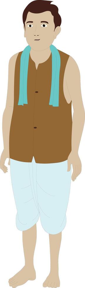 Cartoon Character of Traditional Indian Village Man Wearing Dhoti, Sleeveless Vest and Towel. Desi Character for Animation, Explainer Videos, 2D Games, Folk Stories, and Puppet Rigging vector