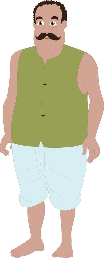 Cartoon Character of Traditional Indian Village Man in Dhoti and Waistcoat. Desi Rural Male with Mustache for 2D Animation, Educational Videos, Games, and Explainer Scenes vector