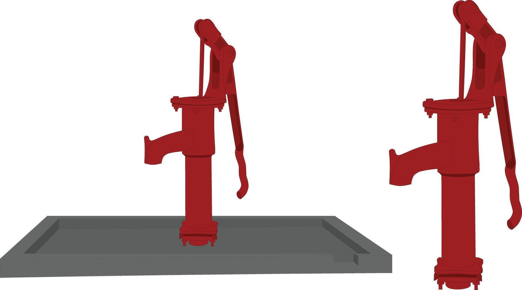 Traditional Indian Hand Pump Illustration with Cement Base and Side View vector