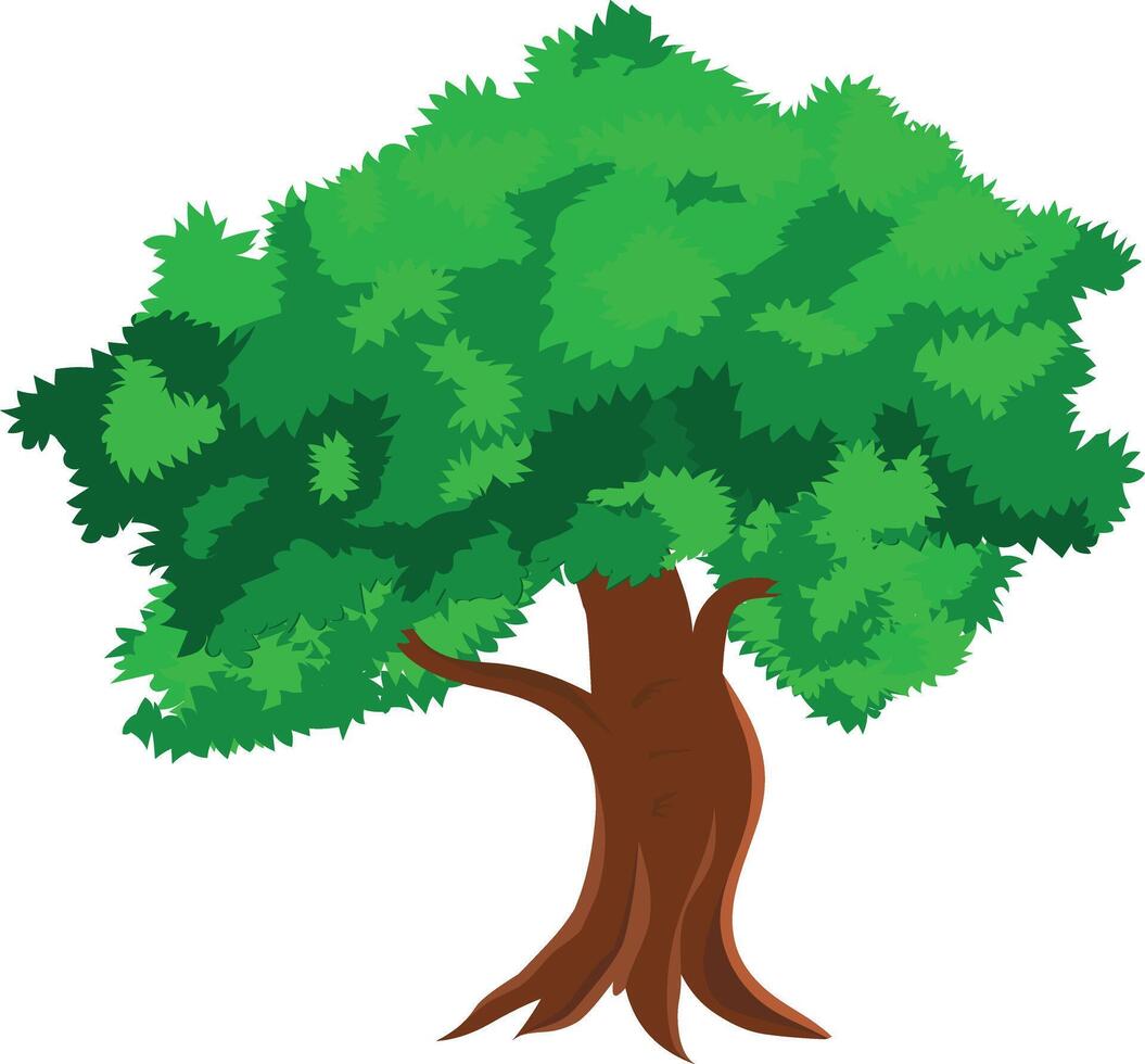 Cartoon Tree with Dense Green Leaves and Strong Trunk for Animation Background, Forest Game Scene, Nature Landscape, or Village Storytelling Illustration vector