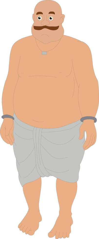 Cartoon Character of Traditional Indian Wrestler Character Wearing Langot, Mustache, and Jewelry. Desi Strongman Pehlwan vector