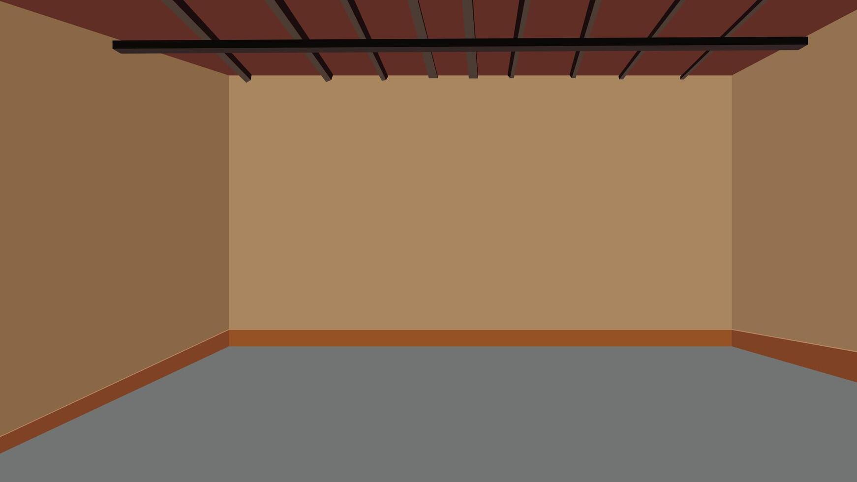 Empty Indian Village House Interior Background with Wooden Ceiling and Mud Wall vector