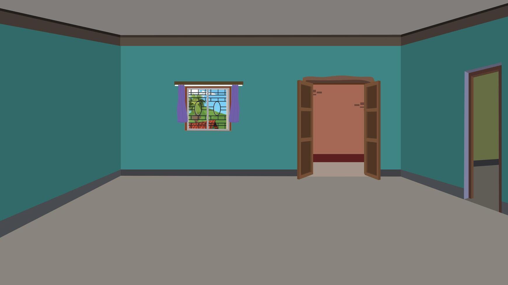 Colorful room with an open door vector