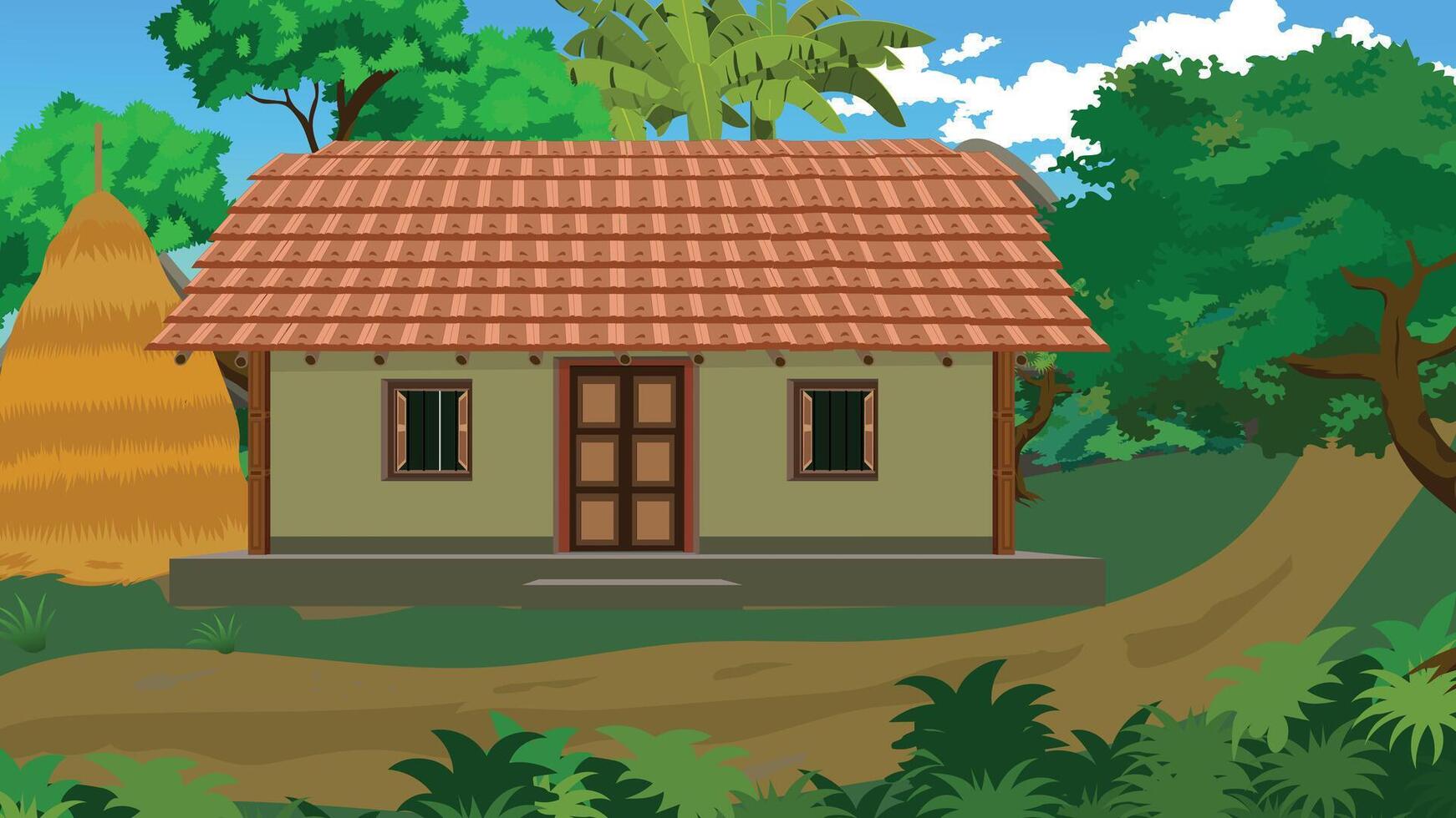 Rural house in a green landscape vector