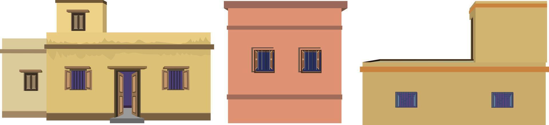 House Icon set.Three buildings with windows and doors vector