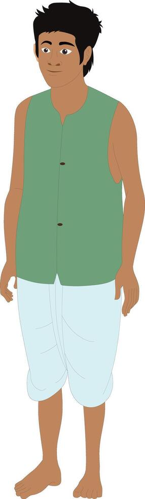 Cartoon Character of Traditional Indian Village Boy in Sleeveless Kurta and Dhoti. Rural Desi Male for Animation, Storytelling, 2D Games, and Explainer Videos vector