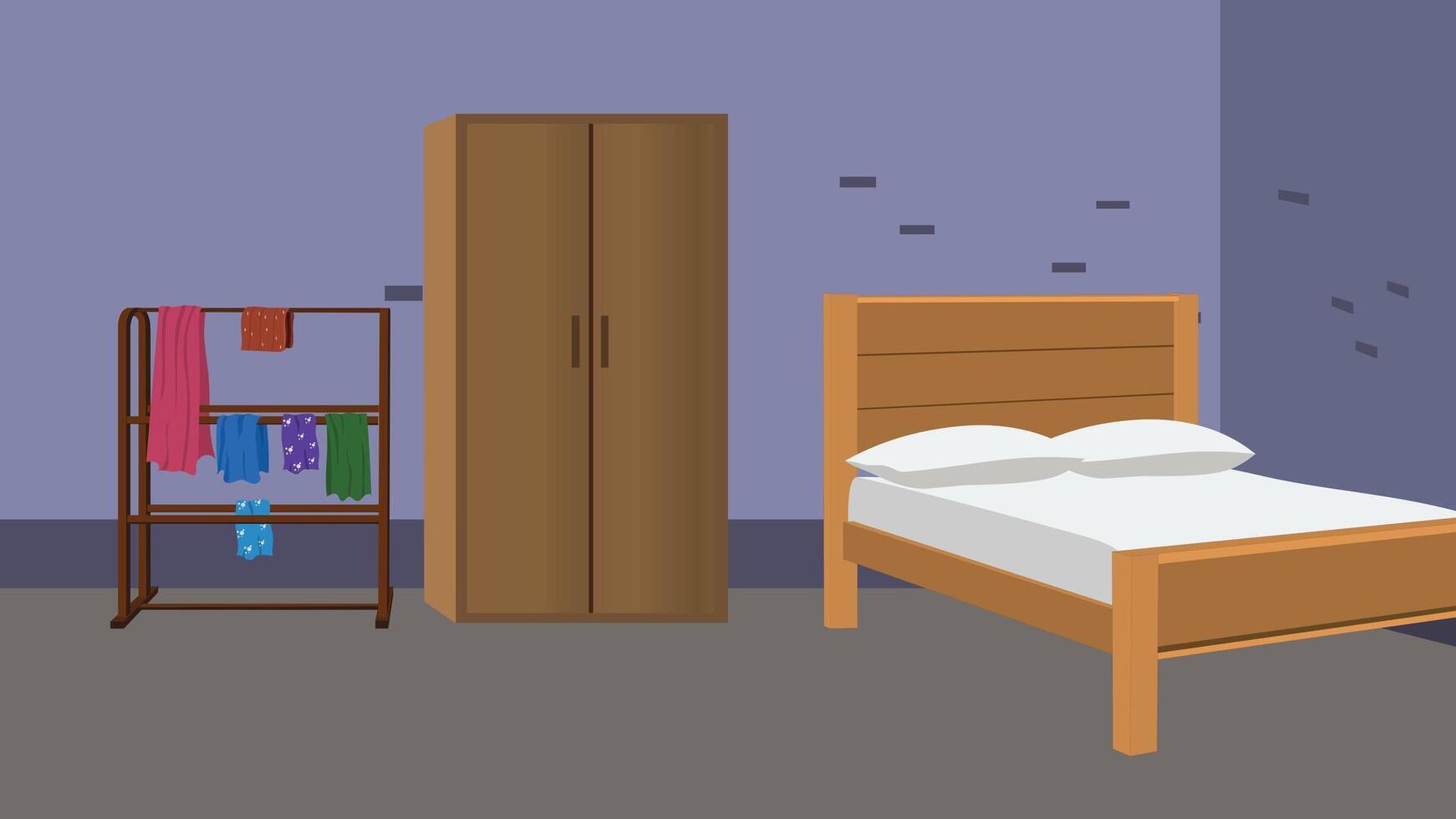 Cozy bedroom with wardrobe and bed vector