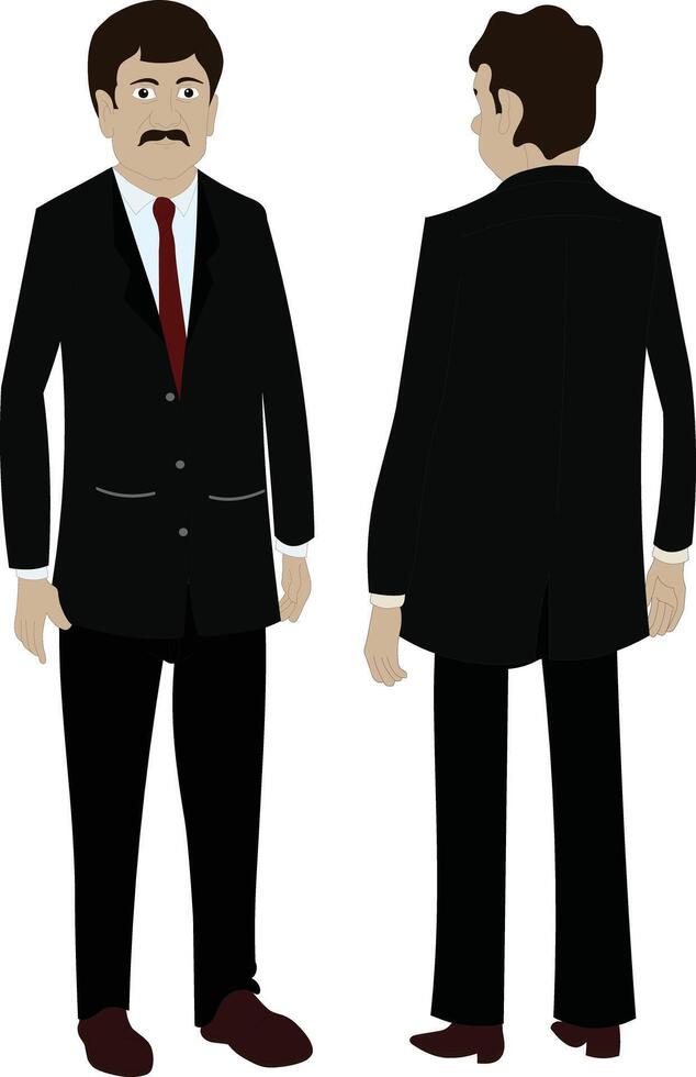 Cartoon Businessman Character Front and Back View. Male in Suit for Office Animation, Explainer Videos, Storytelling, and Professional Character Pack Design vector