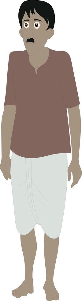 Cartoon Character of Traditional Indian Village Man Wearing Lungi and T Shirt. Desi Character with Mustache for Animation, Explainers, 2D Rigging, Cultural Stories, and Educational Videos vector