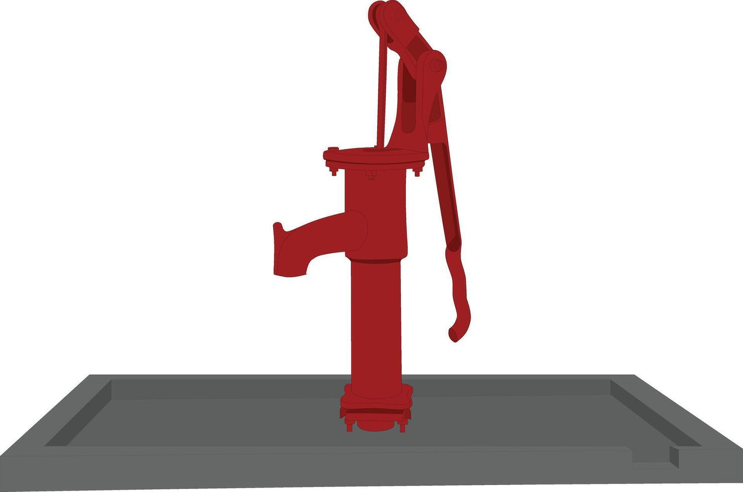 Traditional Indian Hand Pump. Illustration on Concrete Platform. Red Village Tube well for Cartoon Animation, Educational Use, Rural Scene Backgrounds and Sanitation Awareness Projects vector