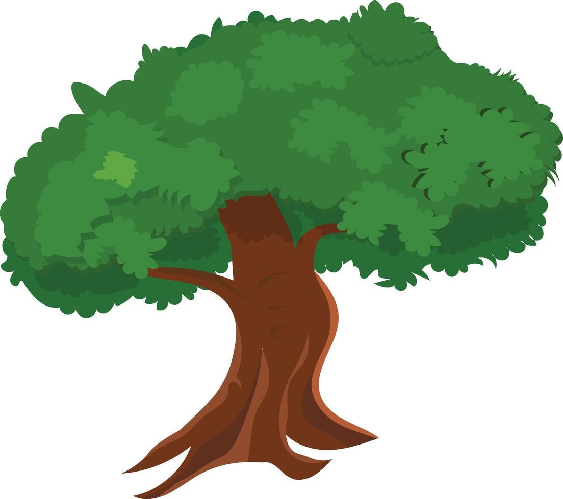 Cartoon Tree with Thick Trunk and Green Foliage Canopy for Animation Background, Forest or Village Nature Scene, 2D Game Environment, and Educational Projects vector