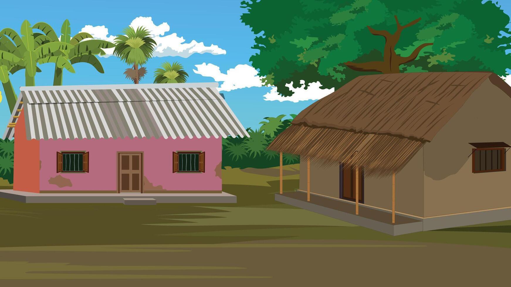 Traditional houses in a rural setting vector