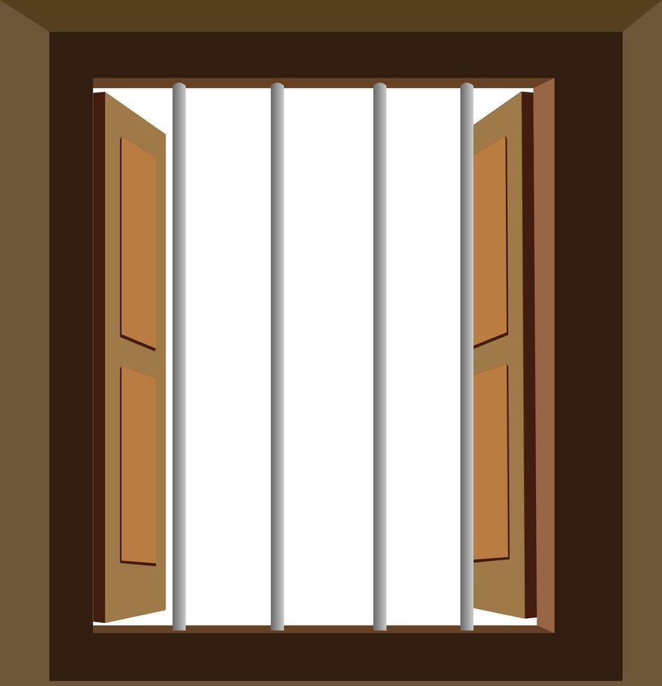 An open window with bars on the side.Wooden window illustration vector