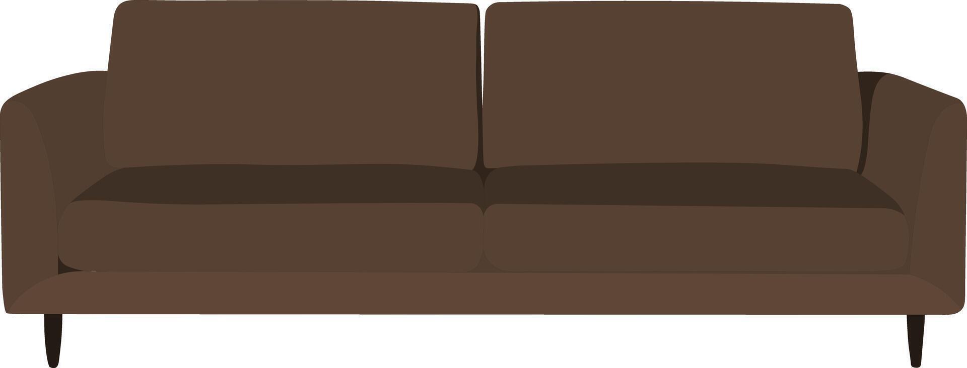 Illustration of a modern brown fabric sofa with armrests. comfortable two seater couch front view for living room furniture, home interiors, or product display mockups vector