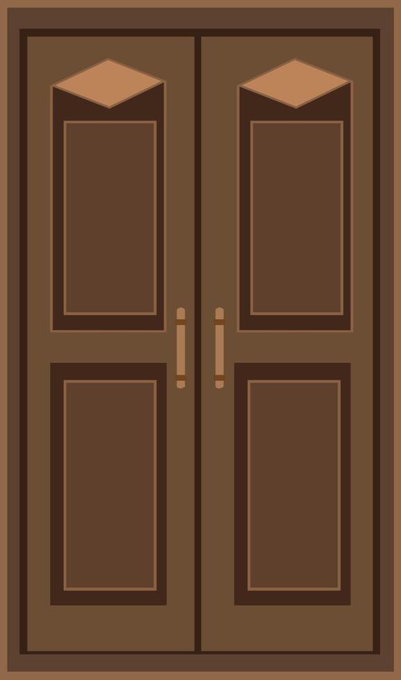 Classic Wooden Double Door with Ornate Panels and Handles in Brown Finish. Minimal Front View Illustration for Architecture and Design Projects vector