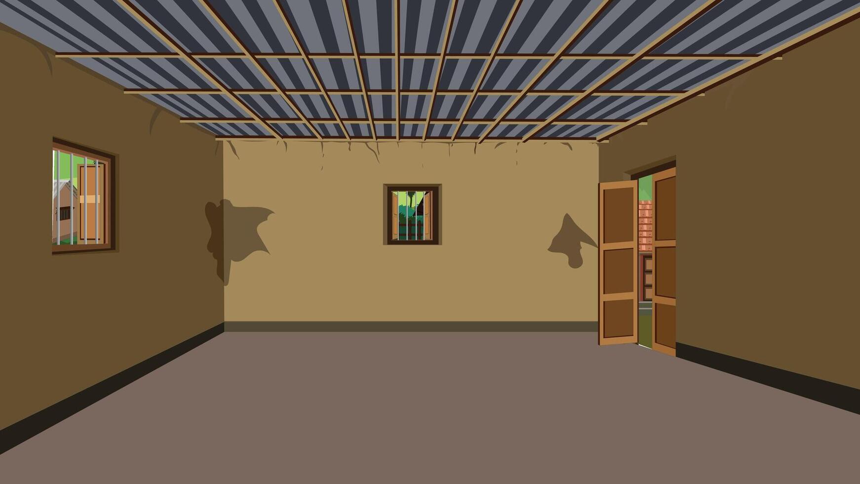 Empty room with open door and windows vector