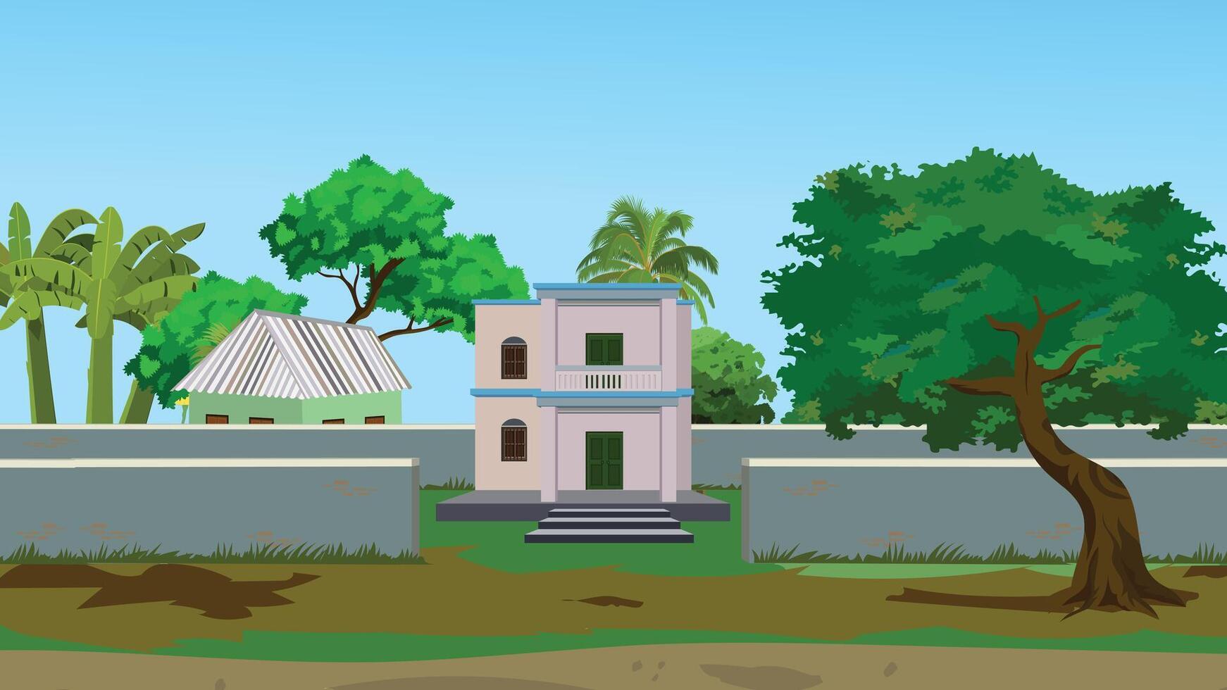 Rural house with trees and greenery vector