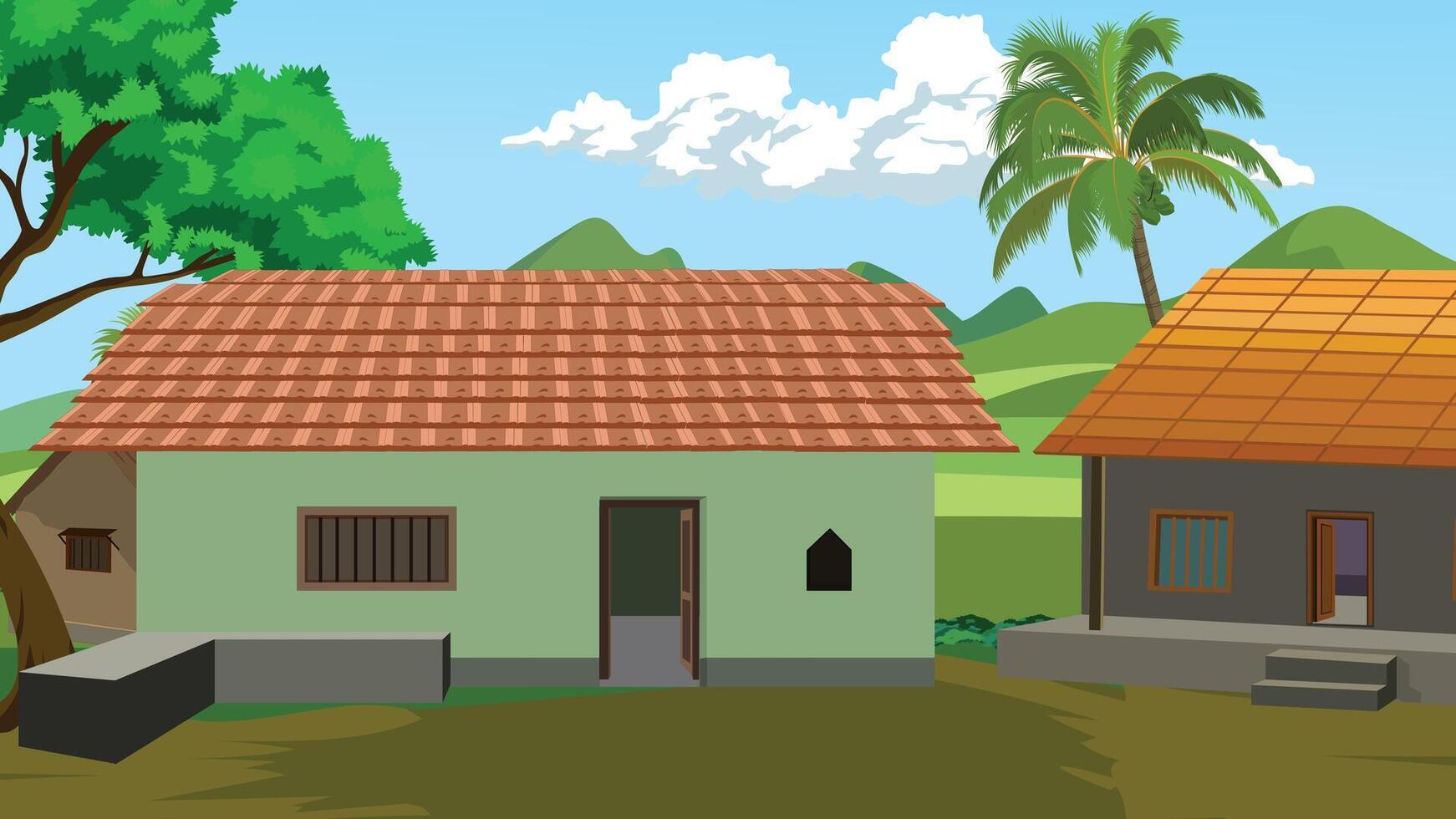Rural houses in a scenic landscape vector