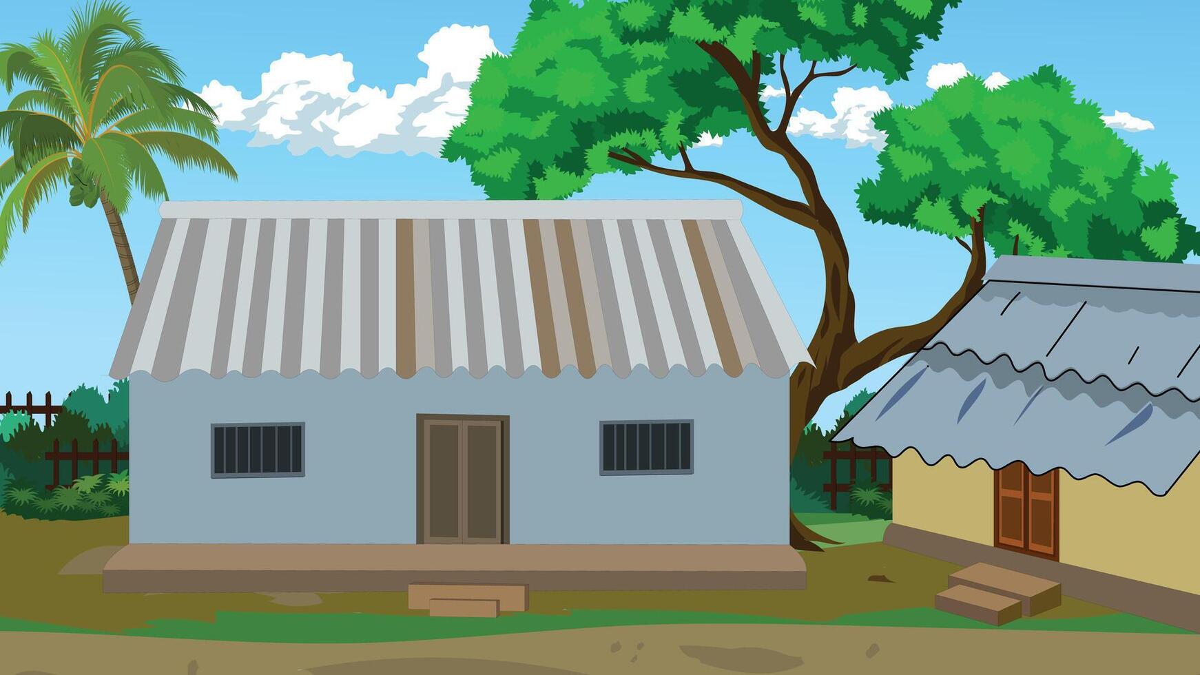 Rural houses in a sunny landscape vector
