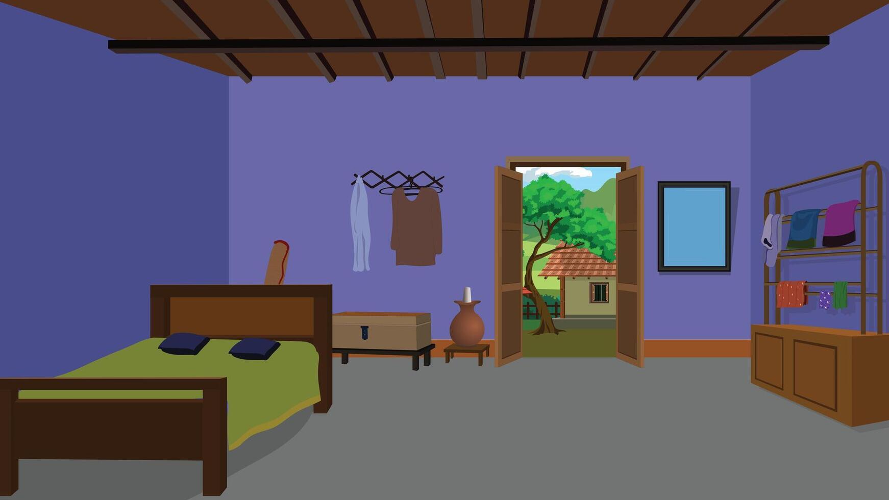 Cozy purple room with a view vector