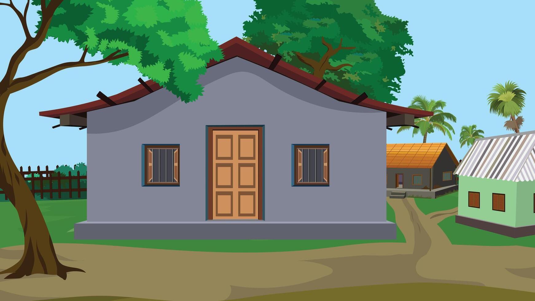 Illustrated house in a green landscape vector