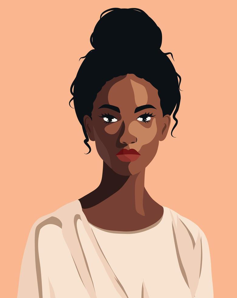 Young woman with a bun hairstyle vector