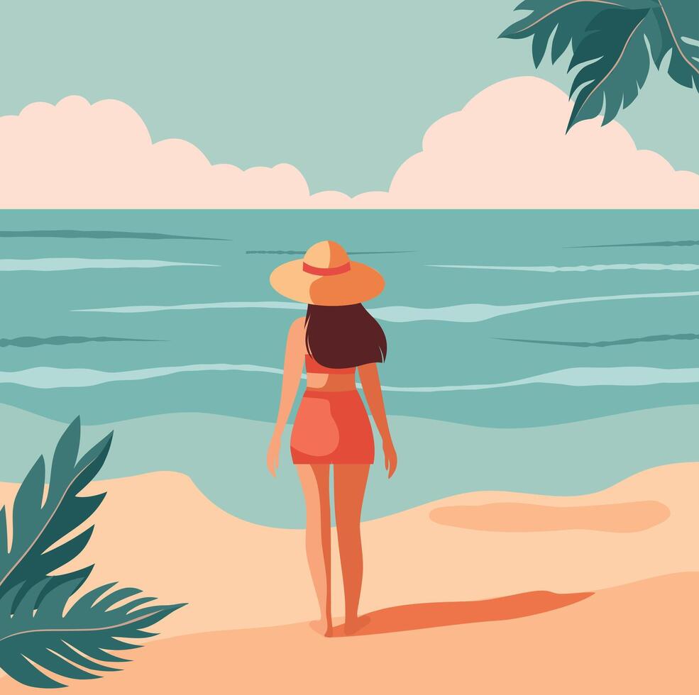 Woman standing by the beach vector