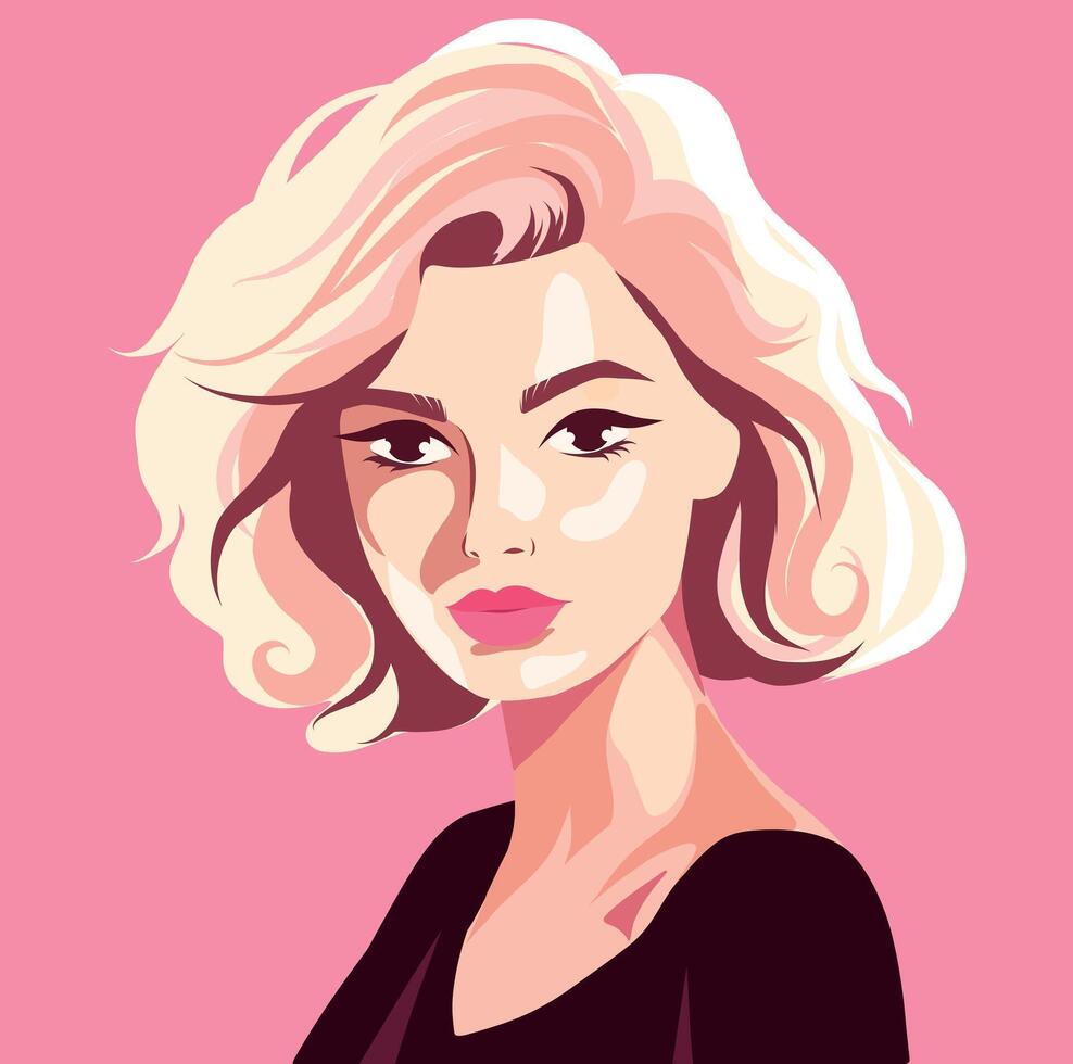 Blonde woman illustration on pink background vector