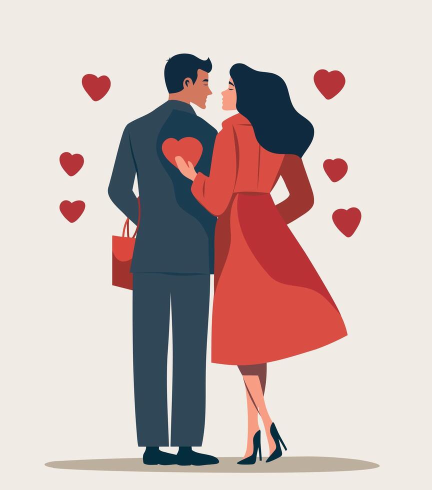 Couple standing together with hearts vector