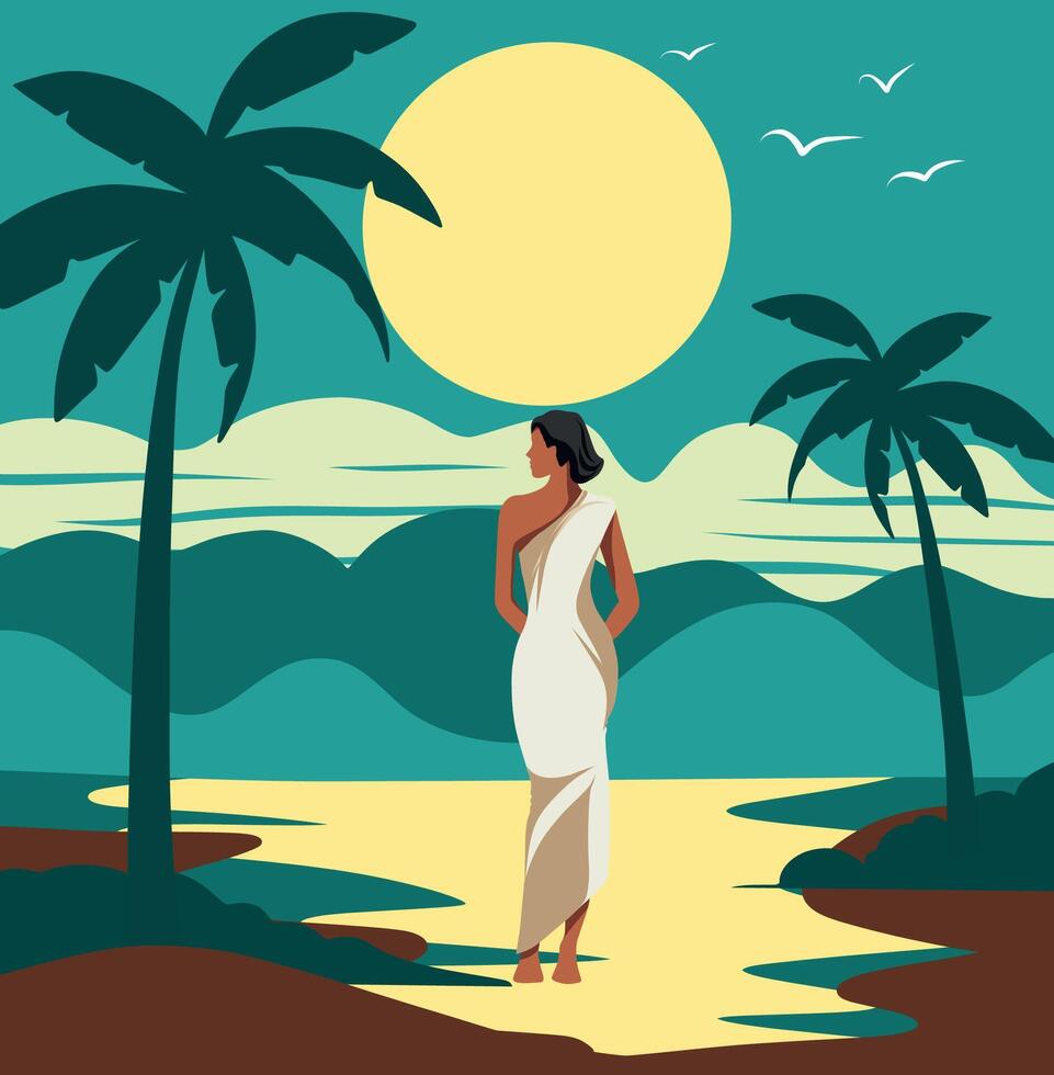 Woman by the tropical beach vector