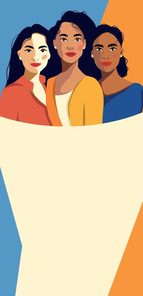 Portrait of three diverse women vector