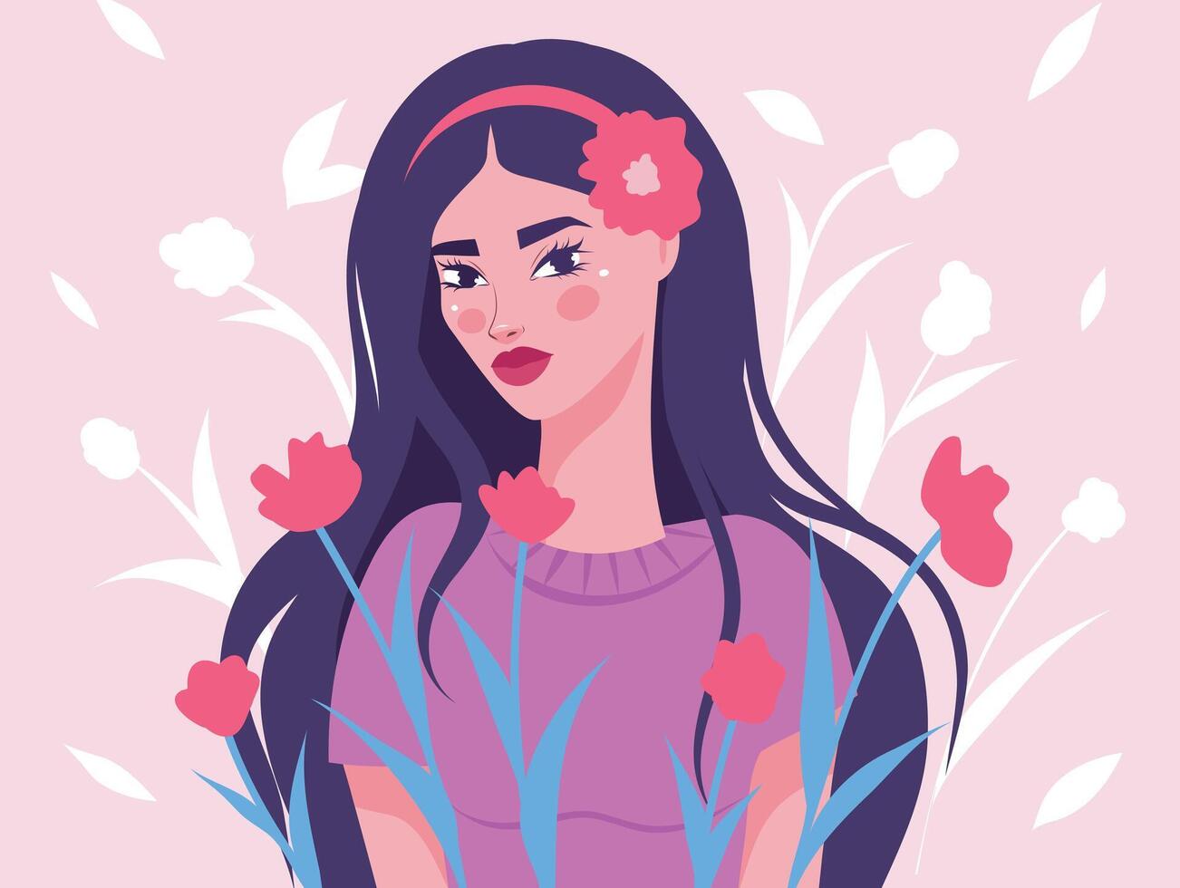Woman with flowers in an artistic illustration vector