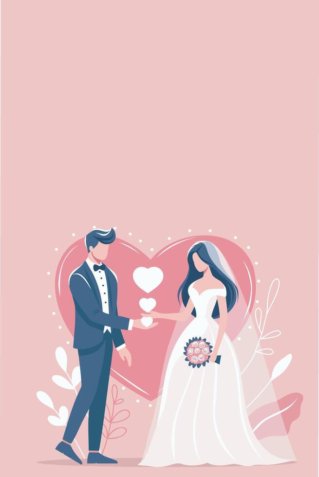 Couple in wedding attire with hearts vector