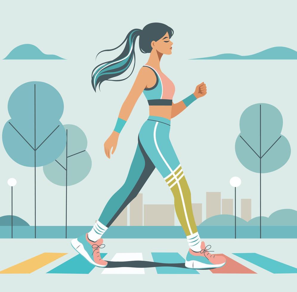 Woman walking in athletic clothing vector