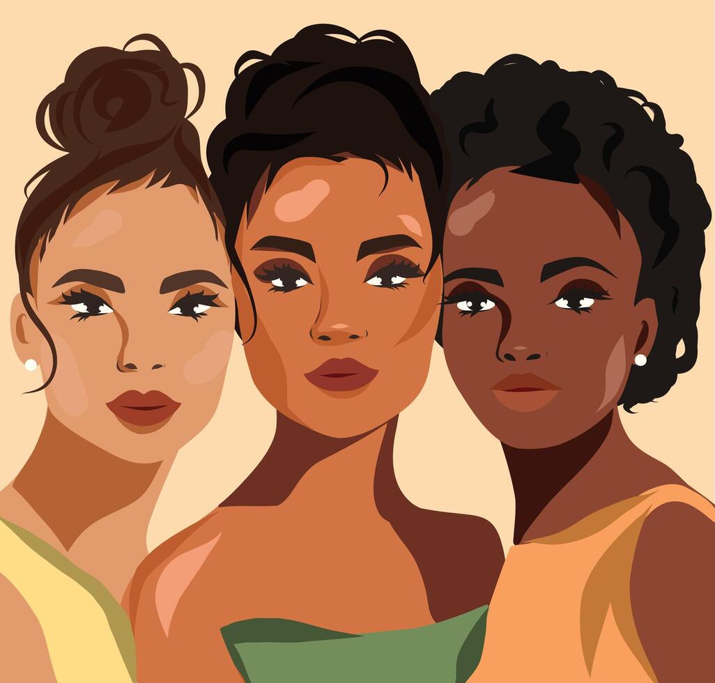 Artistic portrait of three women vector