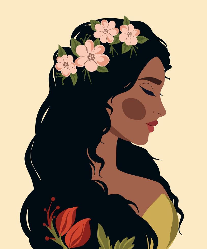 Profile of a woman with flower crown vector