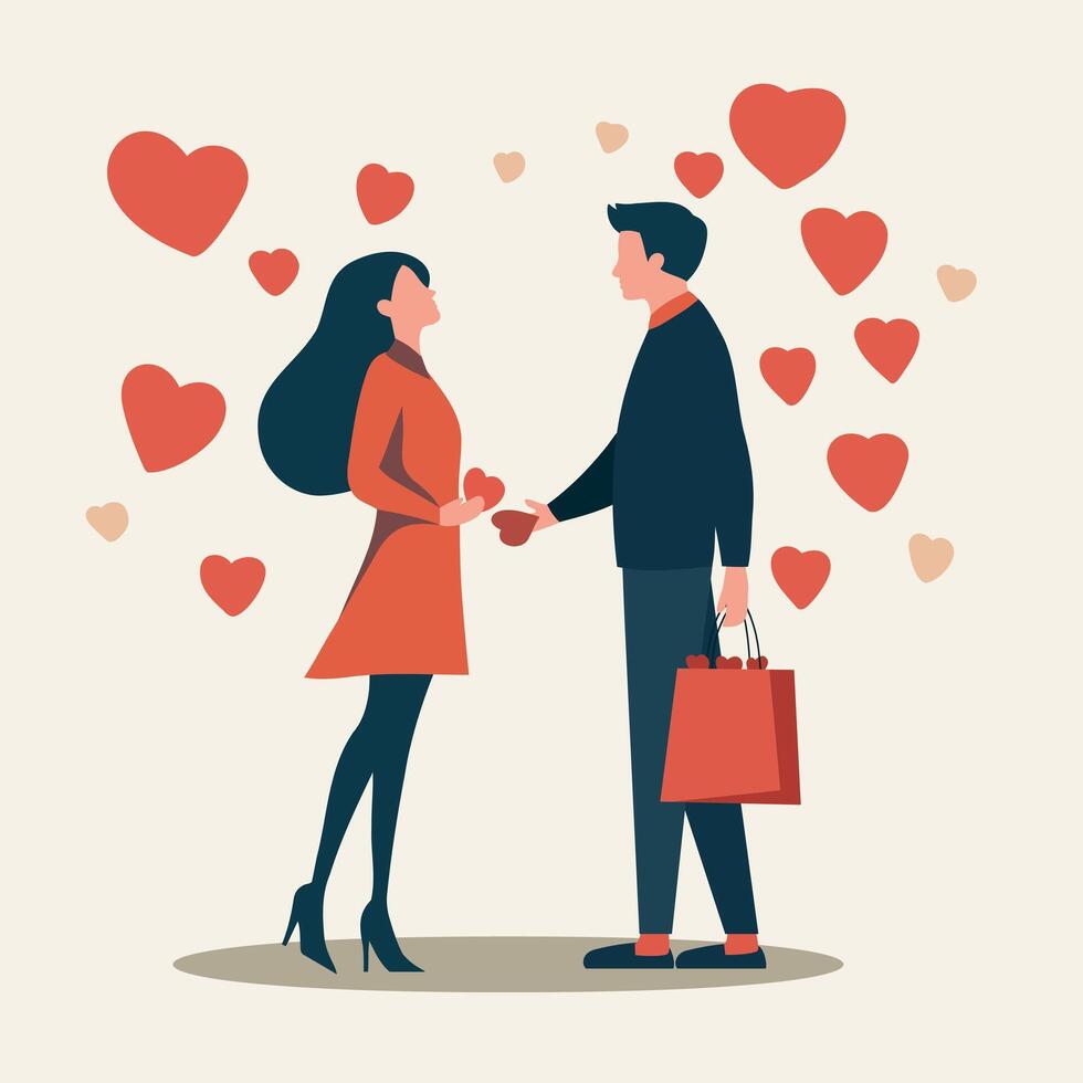 Couple in love with hearts background vector
