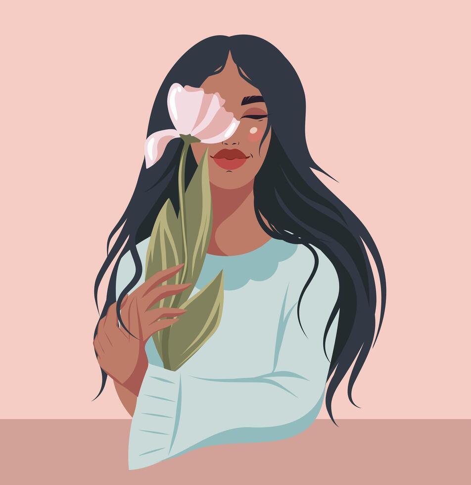 Woman with flower in pastel background vector