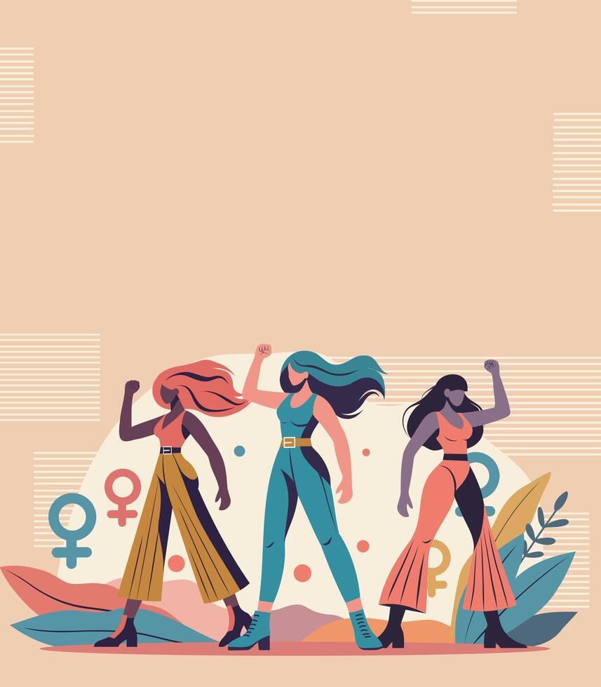 Empowered women raising fists illustration vector