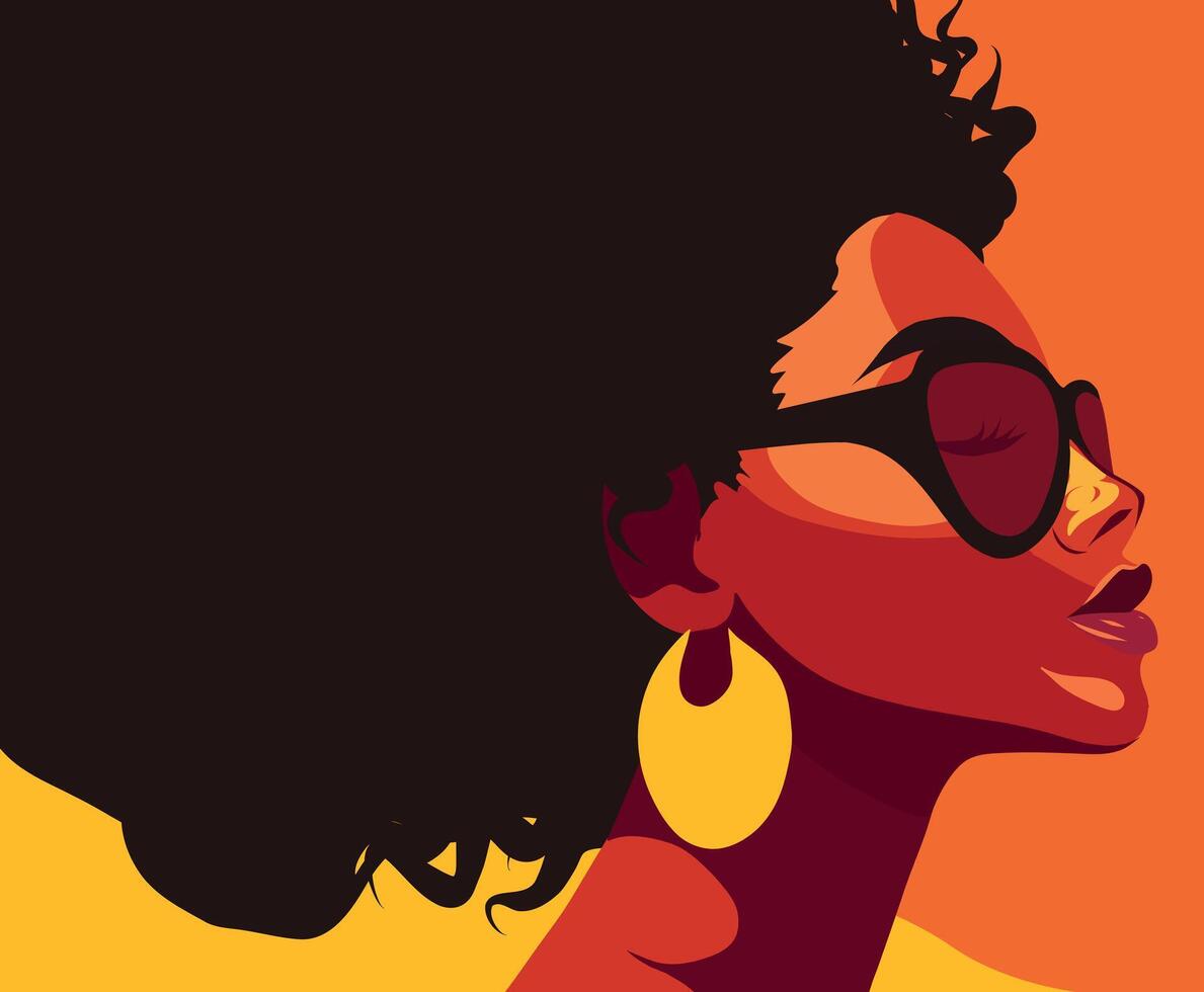 Woman with sunglasses and curly hair vector