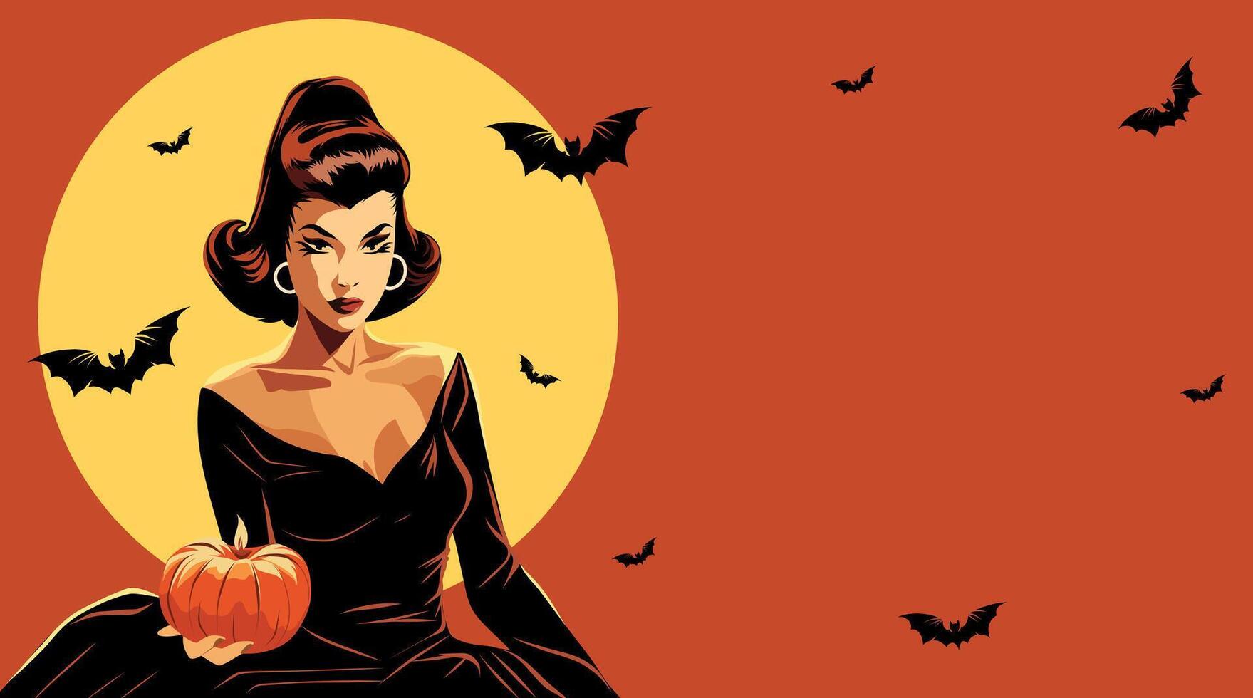 Woman with pumpkin and bats vector