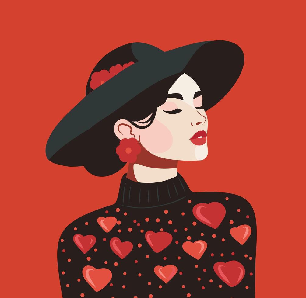 Woman with hat and heart sweater vector